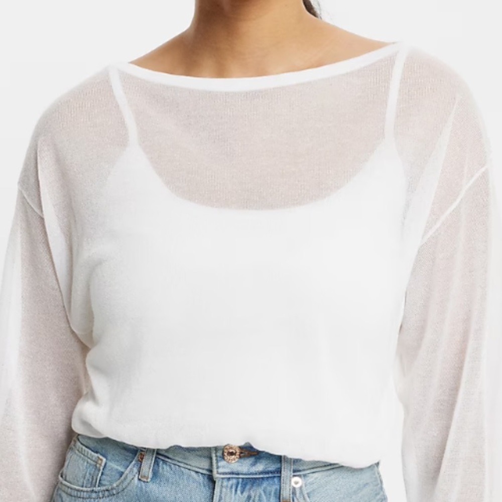 Sheer Off The Shoulder Dolman Sleeve Cropped Sweater